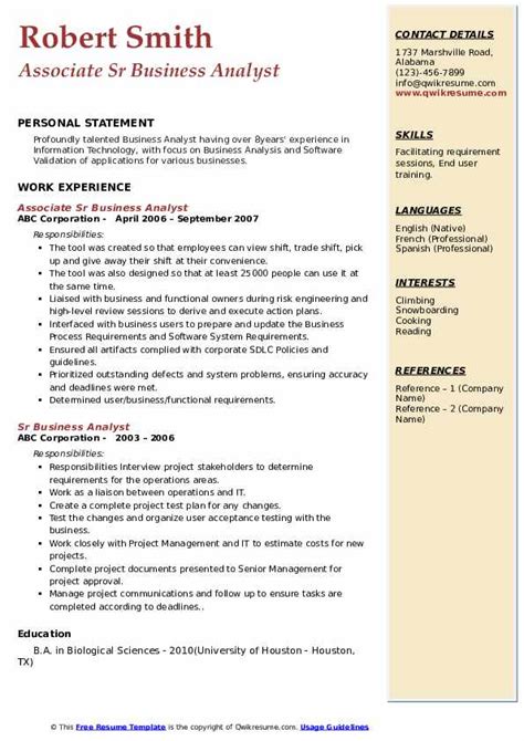 Check spelling or type a new query. Sr Business Analyst Resume Samples | QwikResume