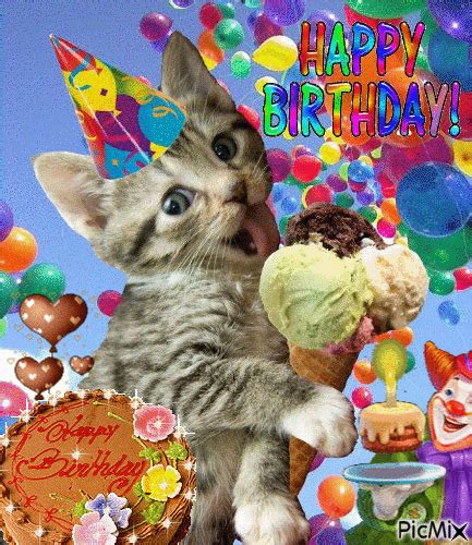 Kitty Licking Ice Cream Happy Birthday Gif Pictures, Photos, and Images