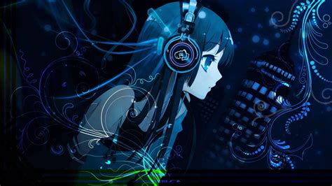 Download Girl With Headphones Anime Blue Wallpaper