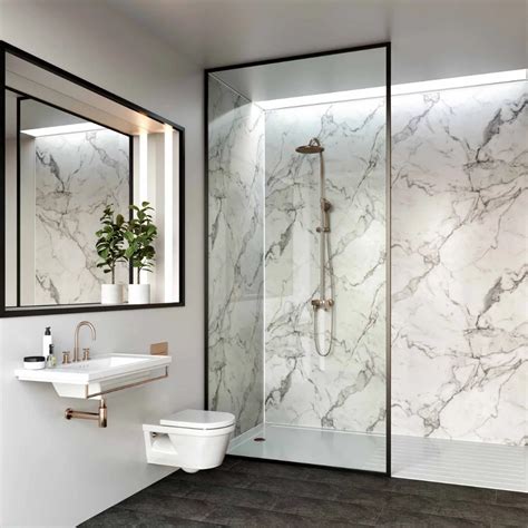 Multipanel Linda Barker Calacatta Marble Mm X Mm Hydro Lock Tongue Groove Bathroom Wall