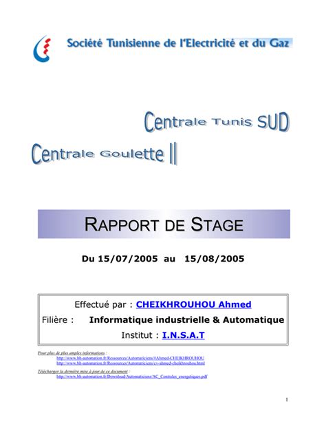 Rapport de stage à la Société Tunisienne d`Électricité et de Gaz