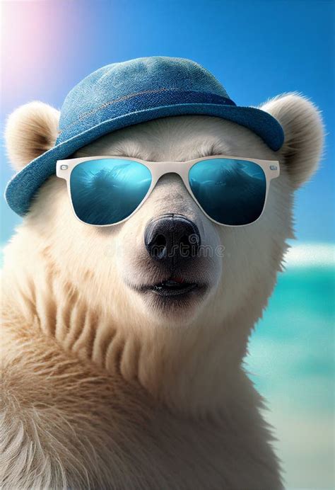 Portrait Of Polar Bear In Sunglasses At The Resort Ai Generated Stock