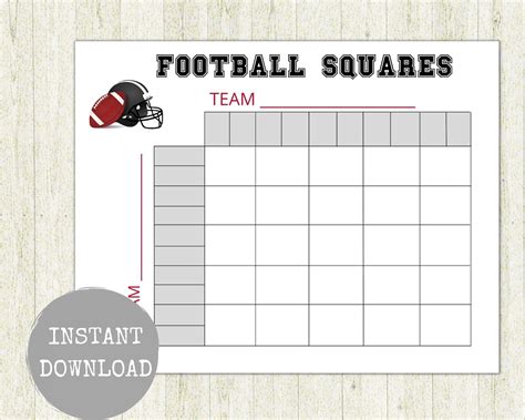 Football Squares Game 25 Squares Football Squares Bowl Squares