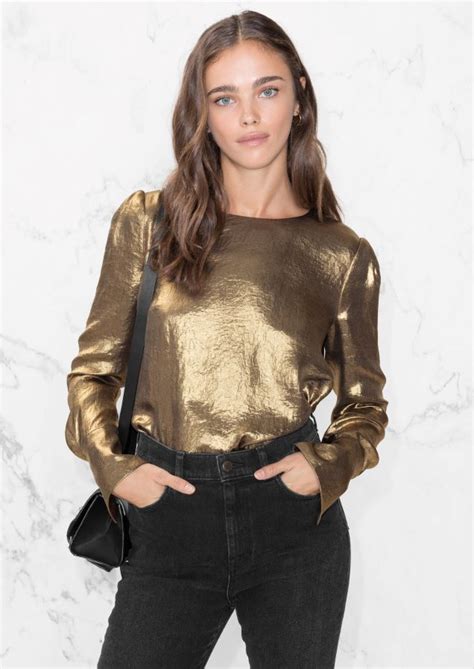 And Other Stories Image 1 Of Metallic Satin Blouse In Gold Satin Blouse Metallic Blouses Satin