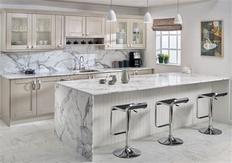 White Kitchen Cabinets With Creamy Marble