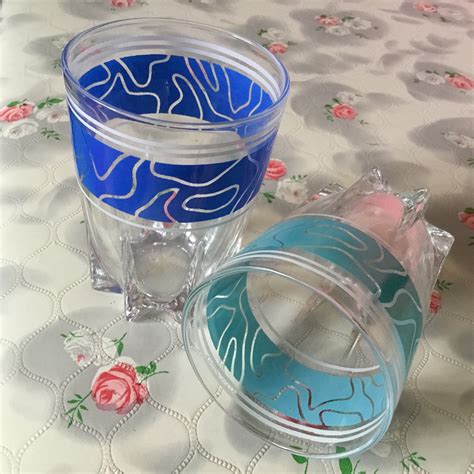 Vintage Tumblers Or Drinking Glasses C1970s This Colourful Set Of Retro Drinking Glasses Are