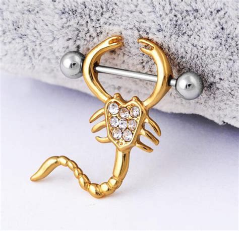 Scorpion Nipple Ring Gold Nipple Piercing Jewelry 14g Mybodiart