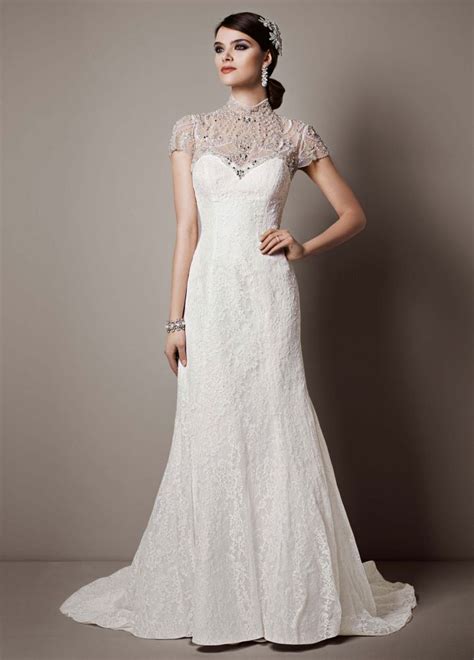 A beautiful sheath lace wedding dress with cap sleeves and. Galina Signature Lace Sheath Wedding Dress with Shawl/Wrap ...
