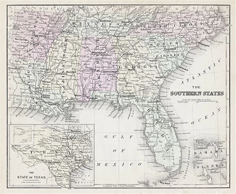 Map Of Southern States Usa 1877 Available As Framed Prints Photos