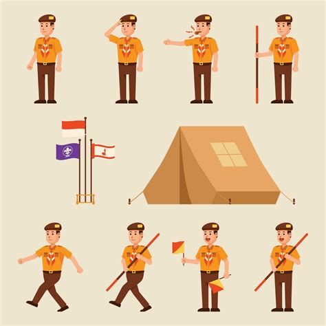 Indonesia Scout Boy Character Collection 35152756 Vector Art At Vecteezy