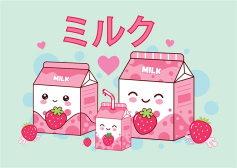 Cute Kawaii Strawberry Milk Box Cartoon Asian Product Colored Trendy