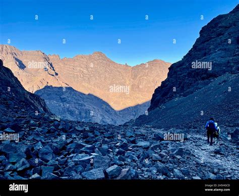 Hikers Descending From Djebel Toubkal North Africas Highest Mountain