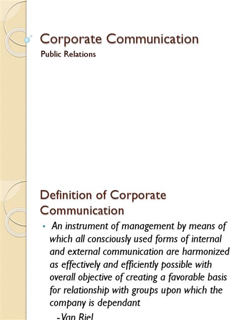 Managing Corporate Communication Defining Identity Image And