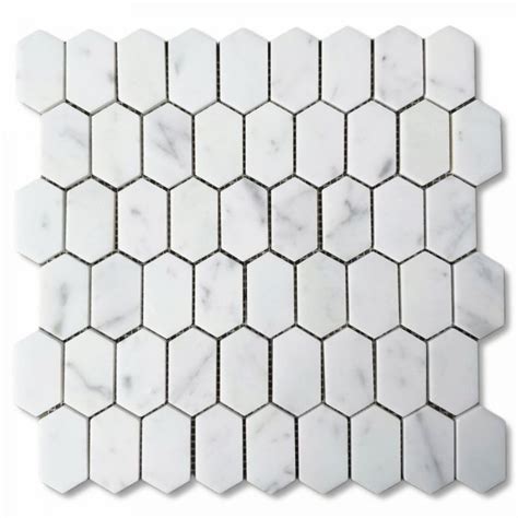 Carrara White Marble 1x2 Hive Picket Constellation Long Hexagon Mosaic