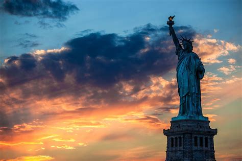 Statue Liberty Sunset New York Monument Monuments Desktop