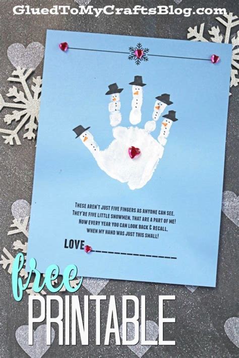Handprint 5 Little Snowman Poem Keepsake Winter Crafts For Kids