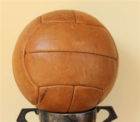 C1950 12 Panel Brown Leather 6 Holed Laced Football Soccer Ball