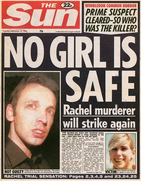 A 'loner', as we are told all murderers are by their neighbours and. Rachel Nickell: a case history | Newspaper front pages ...