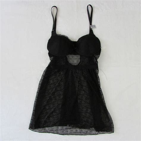 Fredericks Of Hollywood Intimate Black Lace Nightgown Gem