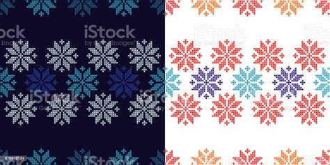 Set Of 2 Seamless Vector Backgrounds Cross Stitch Norwegian Snowflakes
