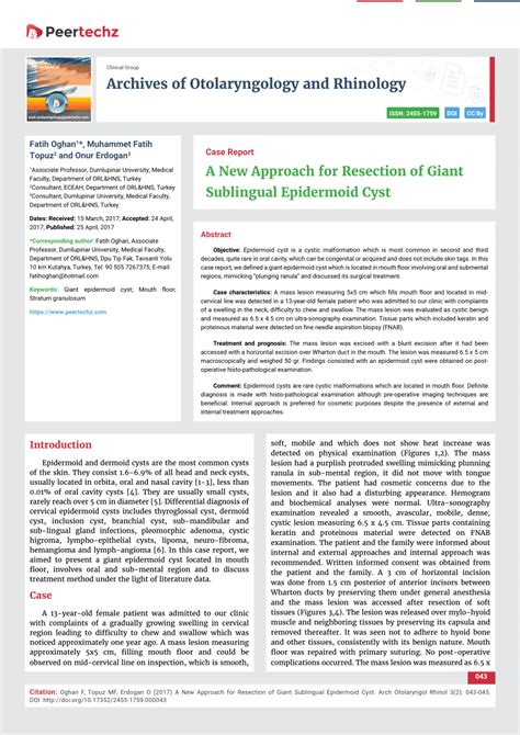 Pdf A New Approach For Resection Of Giant Sublingual Epidermoid Cyst
