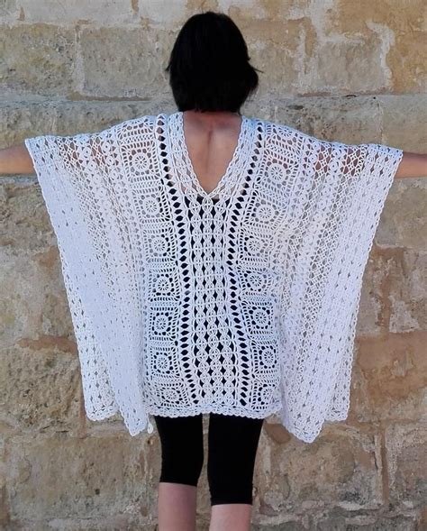 White Beach Tunic Cotton Cover Up Crochet Beach Dress Etsy Crochet