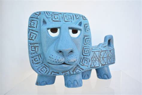 Huge Ellis Australia Blue Ceramic Lion Vintage Pottery Bitossi Lion