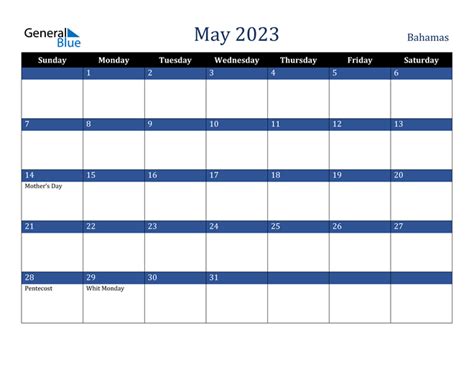 May 2023 Calendar With Bahamas Holidays