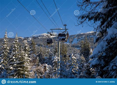 Ski Gondola Lift In Mountains Ski Attraction Mountains Winter Landscape View Stock Image