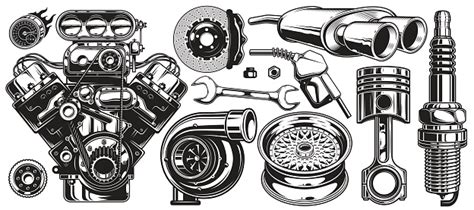 Set Of Monochrome Car Repair Service Elements Stock Illustration