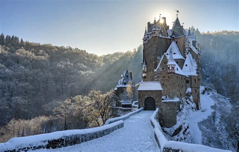 Wallpaper Winter Forest Snow Bridge Castle Germany Germany Eltz