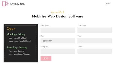 Mobirise Web Design Software Forms Block Of Restaurantm4 Mobirise