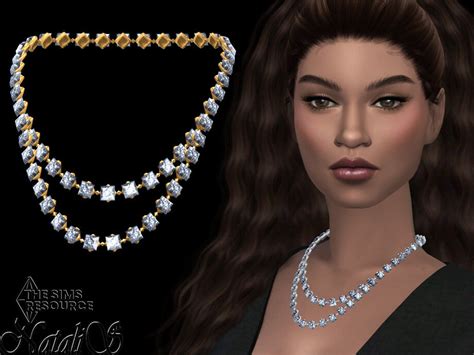 Princess Cut Crystal Double Necklace By Natalis Best Sims Mods