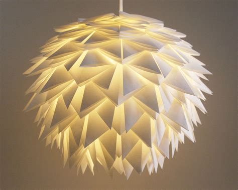 White Spiky Pendant Light Overlapping Folds Origami Paper Hanging