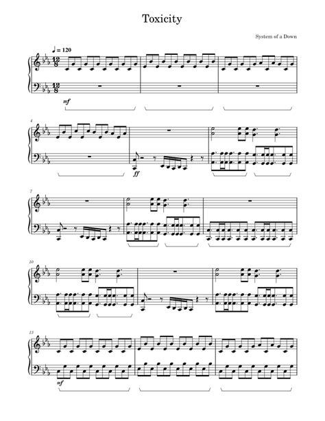 Toxicity System Of A Down Sheet Music For Piano Solo