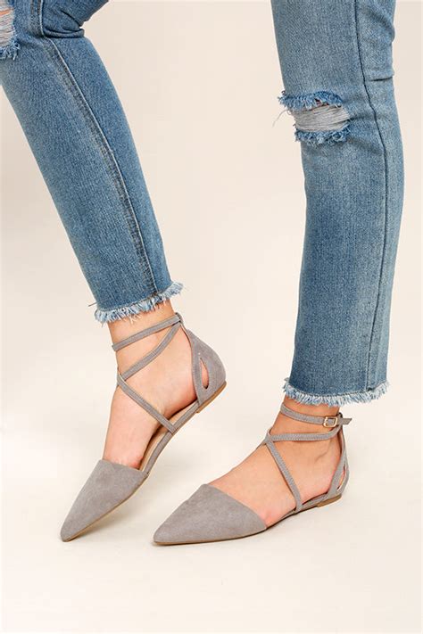 Chic Grey Flats Pointed Suede Flats Vegan Suede Flats 2400