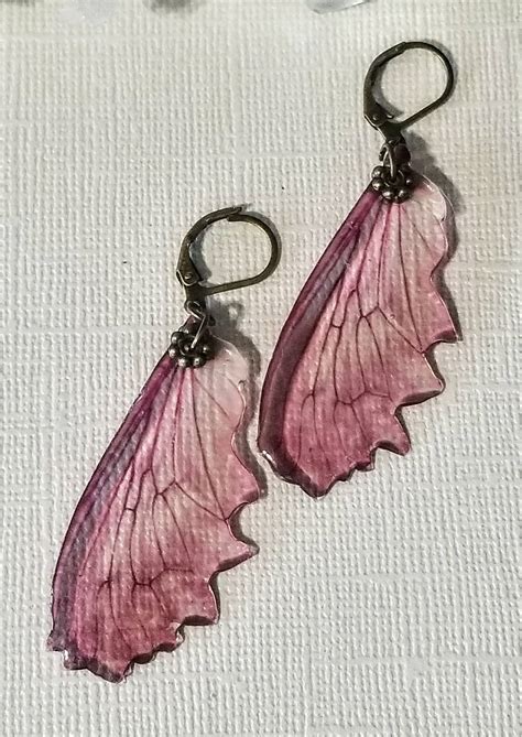 pink lace fairy wing earrings