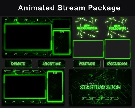 Twitch Overlay Stream Animate Package Green Twitch Overlay Etsy Polska
