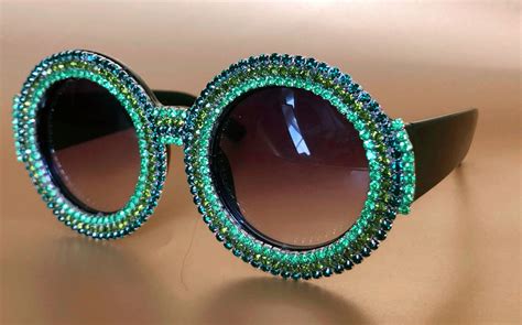 Statement Green Diamante Embellished Jewelled Bling Oversized Round Sunglasses Sunnies Eyewear