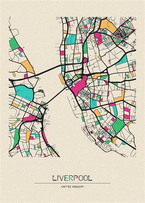 Map liverpool city vectors (37). Liverpool, England City Map Drawing by Inspirowl Design