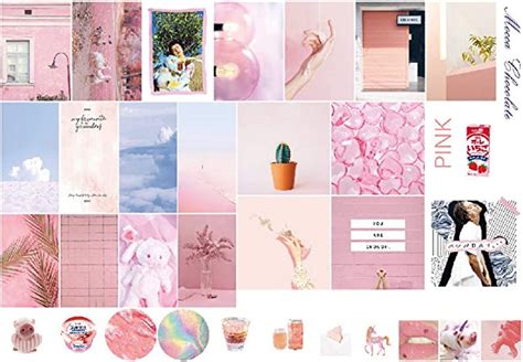 Wall Collage Kit Pink Aesthetic Art Stickers Small Posters