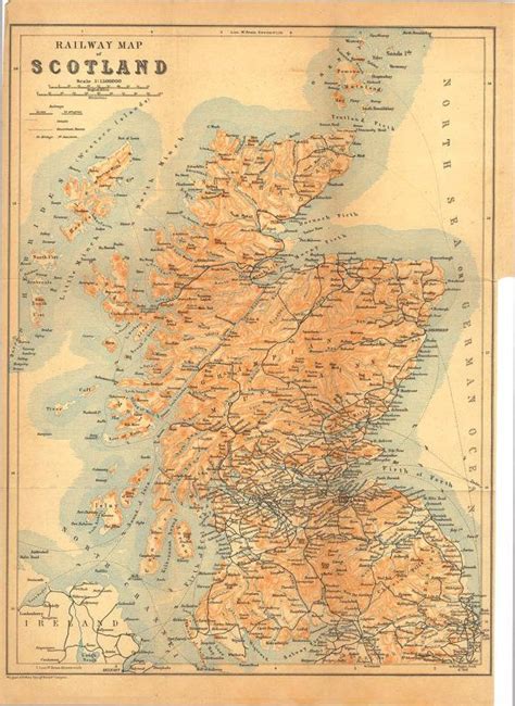 Antique Railway Map Of Scotland 1897 Karl Baedeker Scotland Tourism