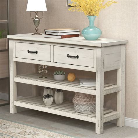 Entryway Table With Drawer Premium Solid Wood Console Table With 2