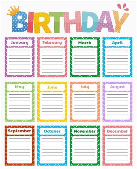 Printable Birthday Chart Template Birthday Charts Happy Birthday