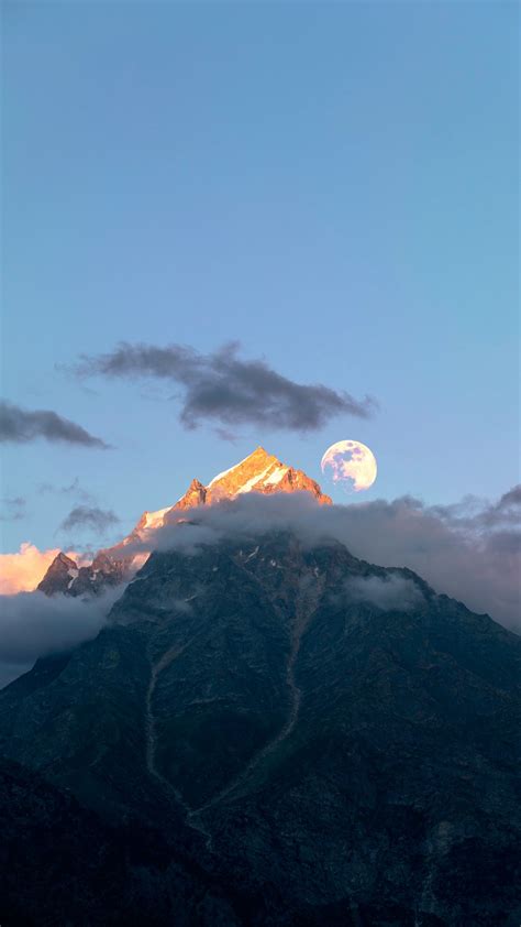 Moon Over Mountain Beautiful Nature Wallpaper Download Wallpapers
