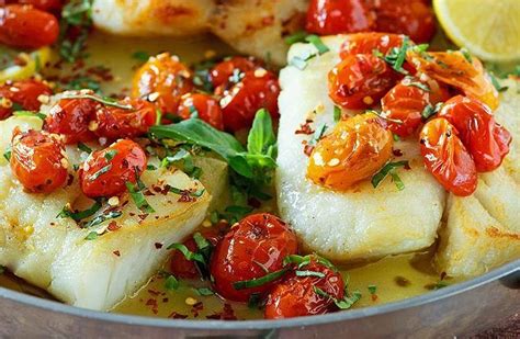 Pan Seared Cod In White Wine Tomato Basil Sauce Recipe Tomato Basil
