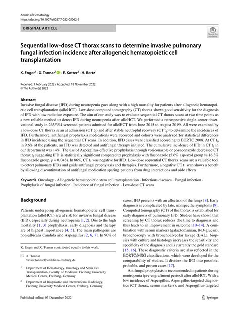 PDF Sequential Low Dose CT Thorax Scans To Determine Invasive Pulmonary Fungal Infection