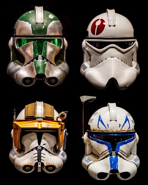 Star Wars Helmets Are Shown In Four Different Colors And Sizes