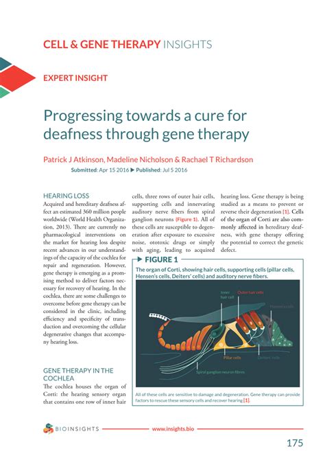 Pdf Progressing Towards A Cure For Deafness Through Gene Therapy