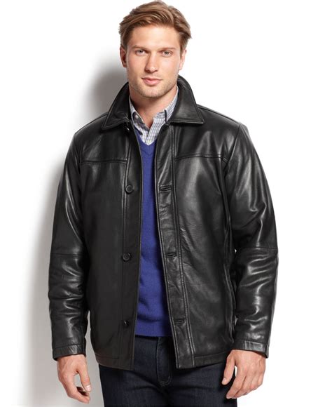Perry Ellis Portfolio Big And Tall Leather Bomber Jacket In Black For